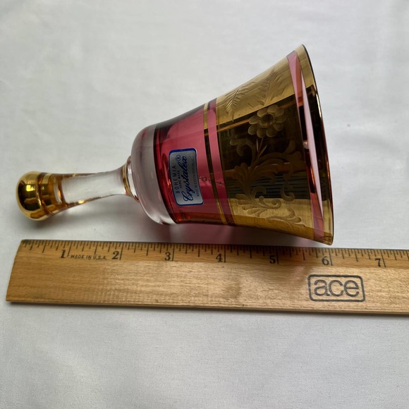 Bohemia Crystalex Bell Hand Made In Czech Republic Purple Glass Gold Accents 6" - Picture 7 of 7